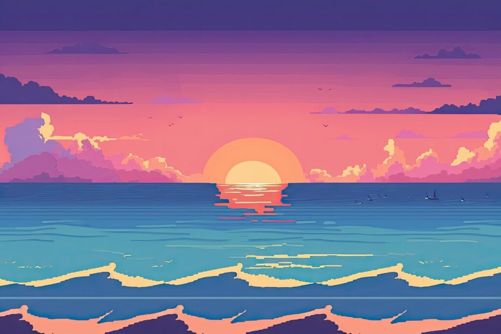 sunset, ocean, beach